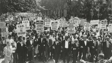 March on Washington for Jobs and Freedom, Martin Luther King, Jr. and Joachim Prinz pictured, 1963