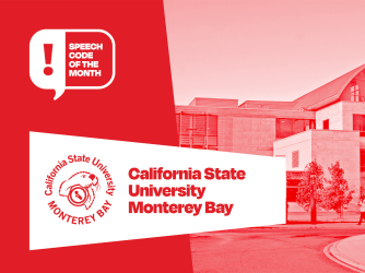 Cal State Monterey Bay campus next to the Speech Code of the Month logo