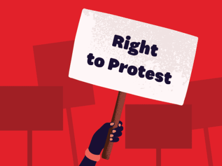 An illustration of a picket sign showing "right to protest"